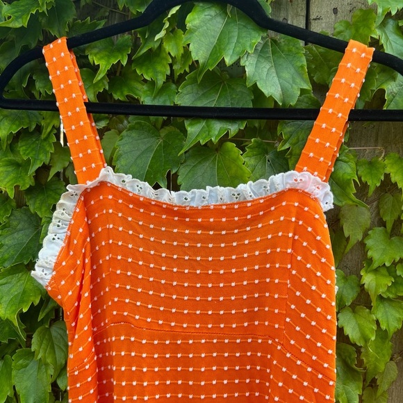 Vintage 60s orange polka dotted tank dress with eyelet trim - Picture 2 of 3